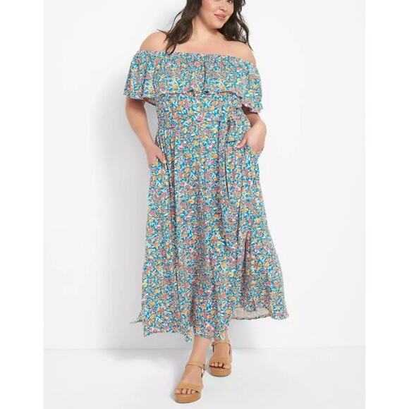 NEW Lane Bryant Convertible Off Shoulder Maxi Dress Plus Size 22/24 Floral Long - Picture 1 of 7